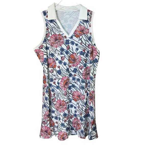 Tail Activewear Zena Foldover Collar Tennis Dress L Atlantica Floral UPF 50 - Picture 1 of 12